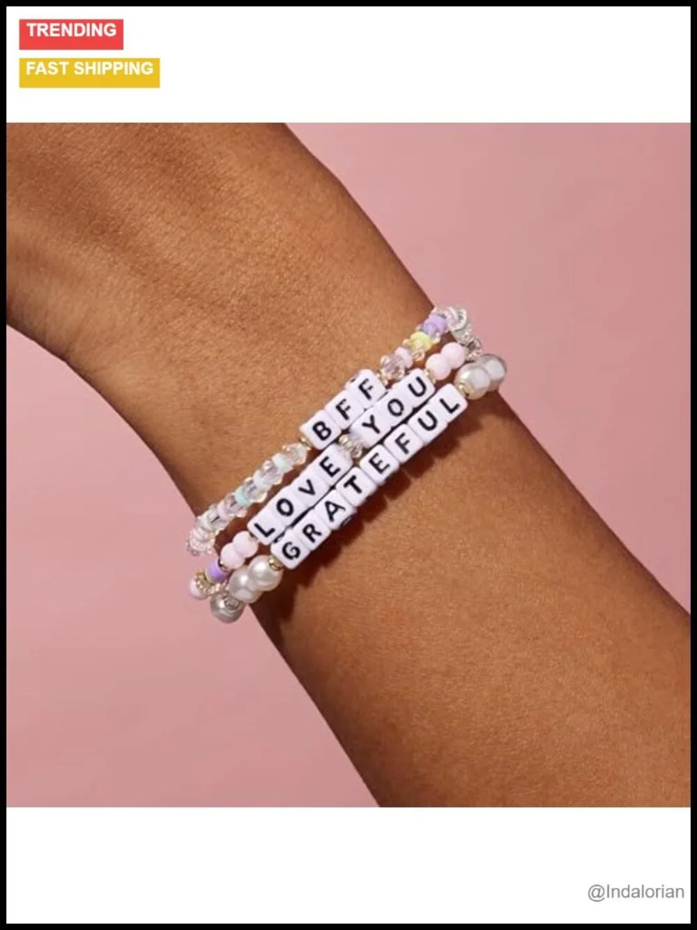 Set of 3 Beaded Stretch Bracelets Plated Brass Friendship Stack Gift